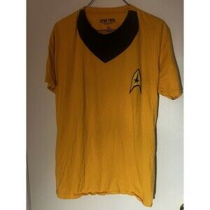 Star Trek Kirk USS Enterprises Men's Yellow Graphic T-Shirt Size L 2013 Licensed